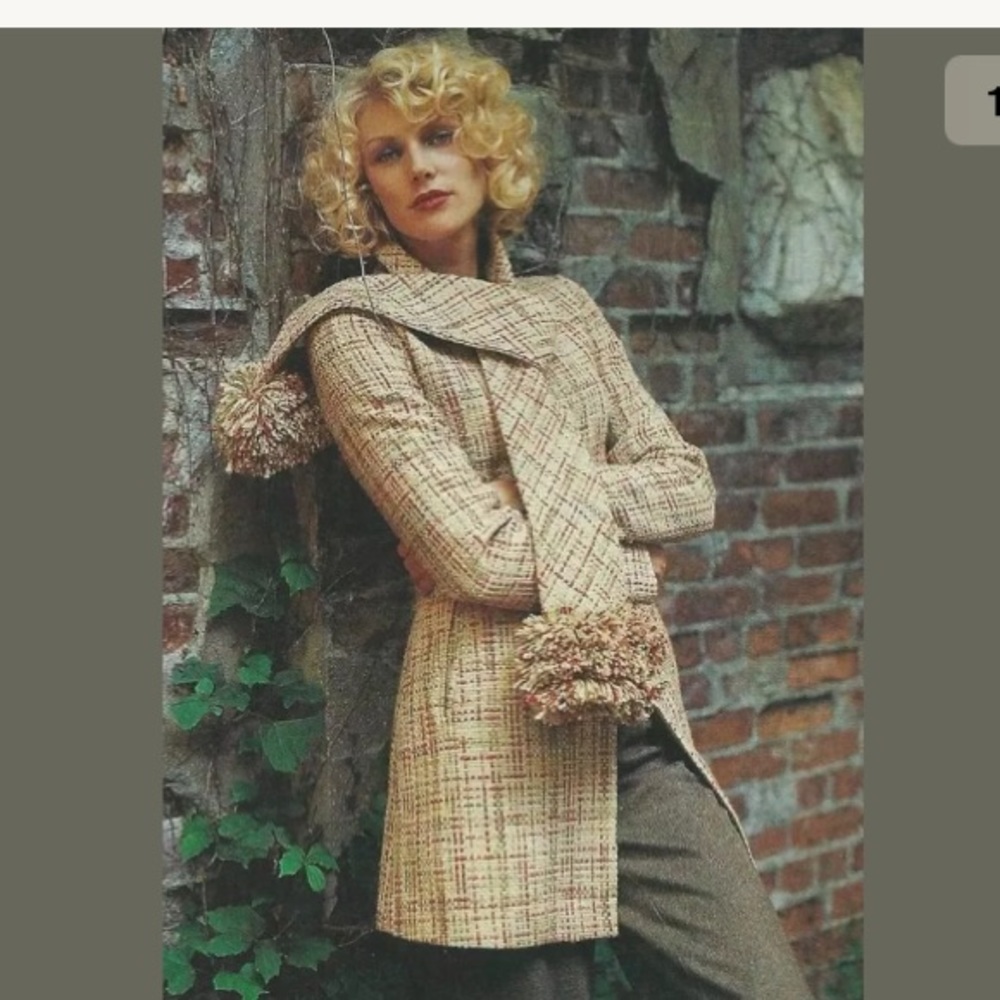 Anthropologie Beige Tweed Coat with Pom-Pom Trim